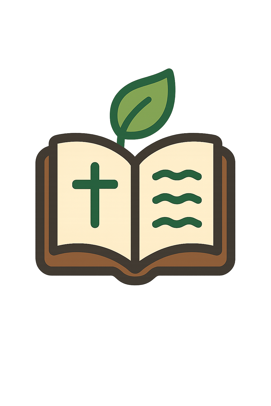 Logo for Fresh Bible Verse featuring an open Bible with a green leaf growing from the center, symbolizing spiritual growth and renewal.